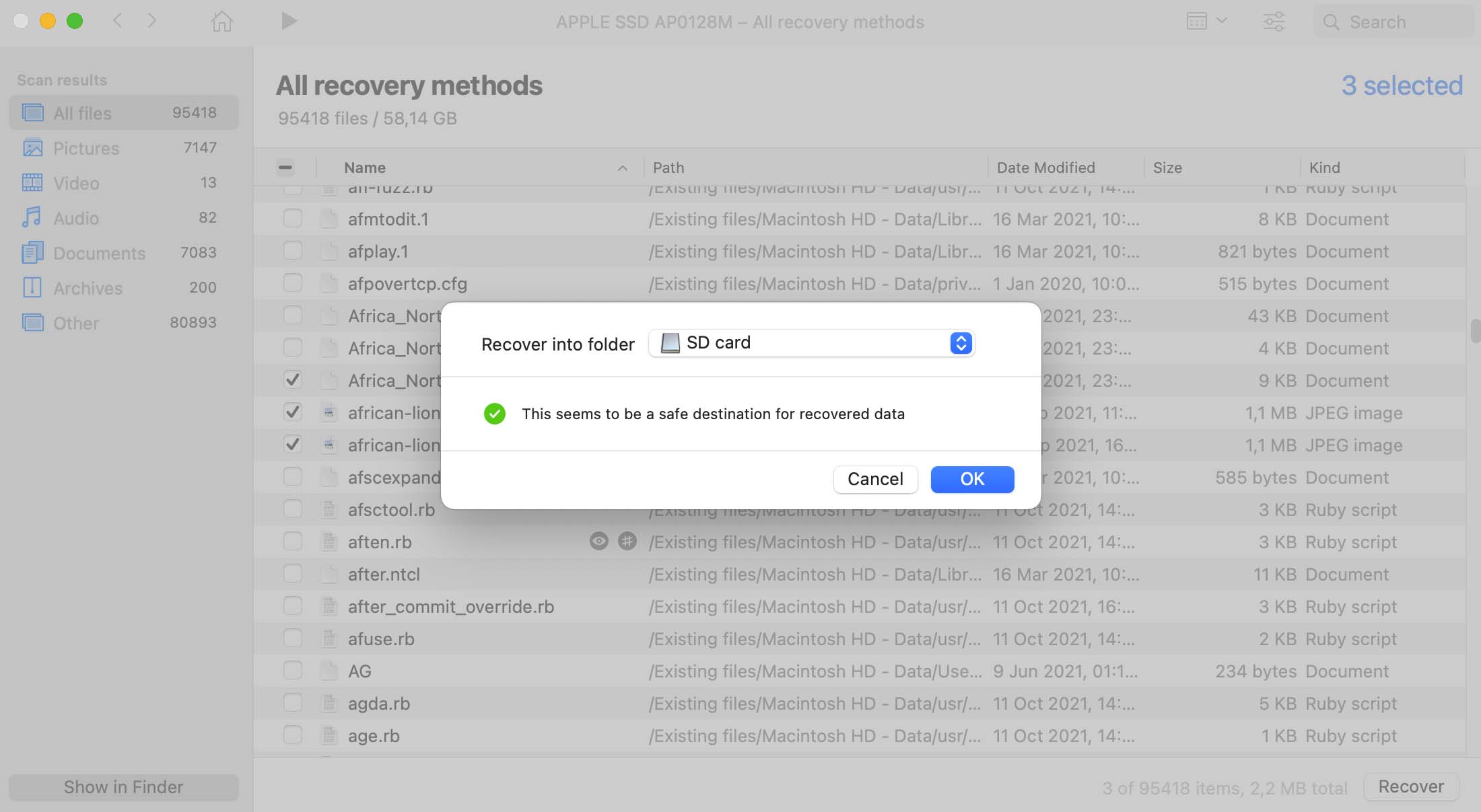 Data recovery process on a Mac computer