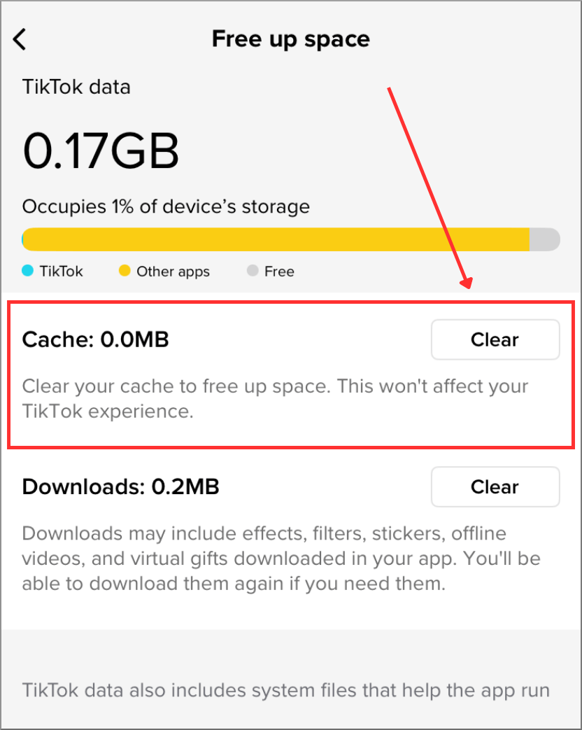 Clear Cache in Free-up Space 