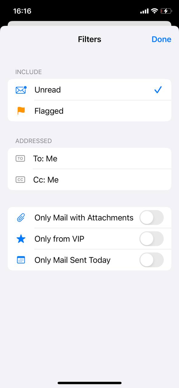 filtre mails in mail app