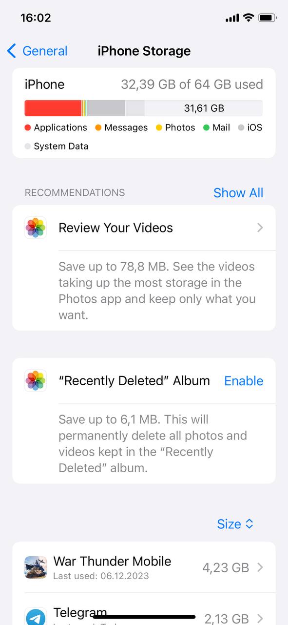 iphone storage recomendations