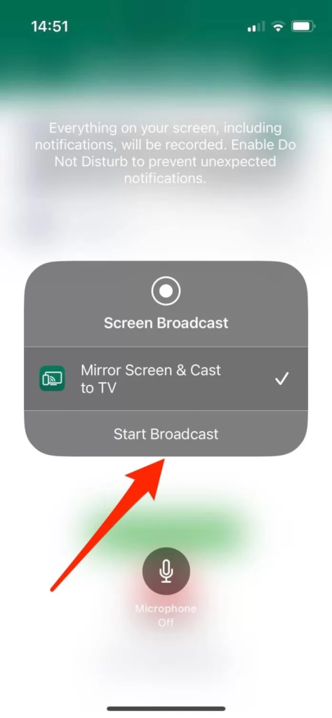 Tap on the Start Broadcast button in Smart View TV