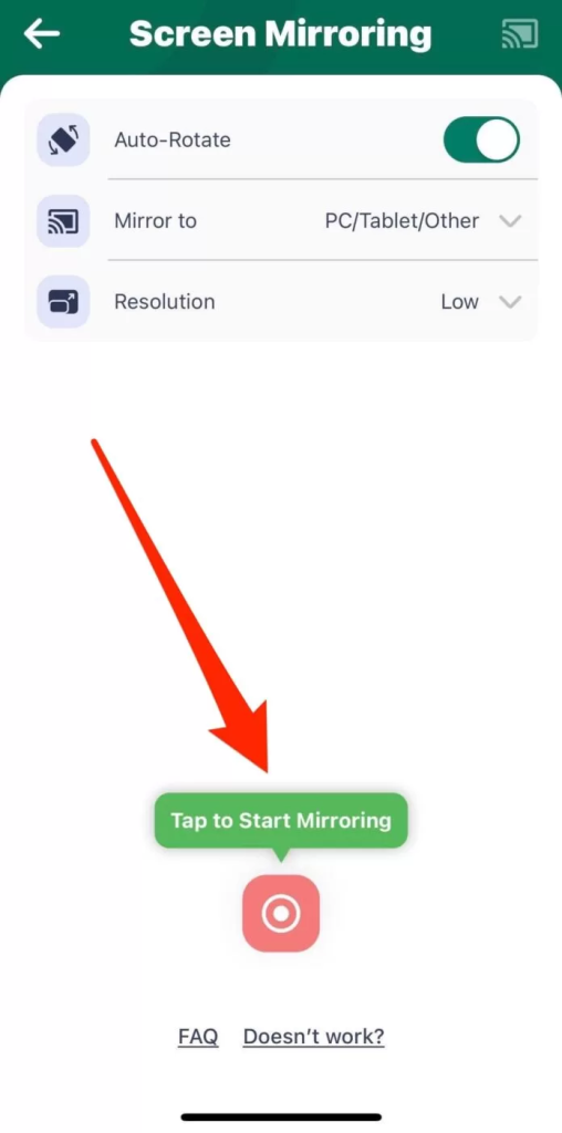 Tap on the red button to start mirroring in Smart View TV
