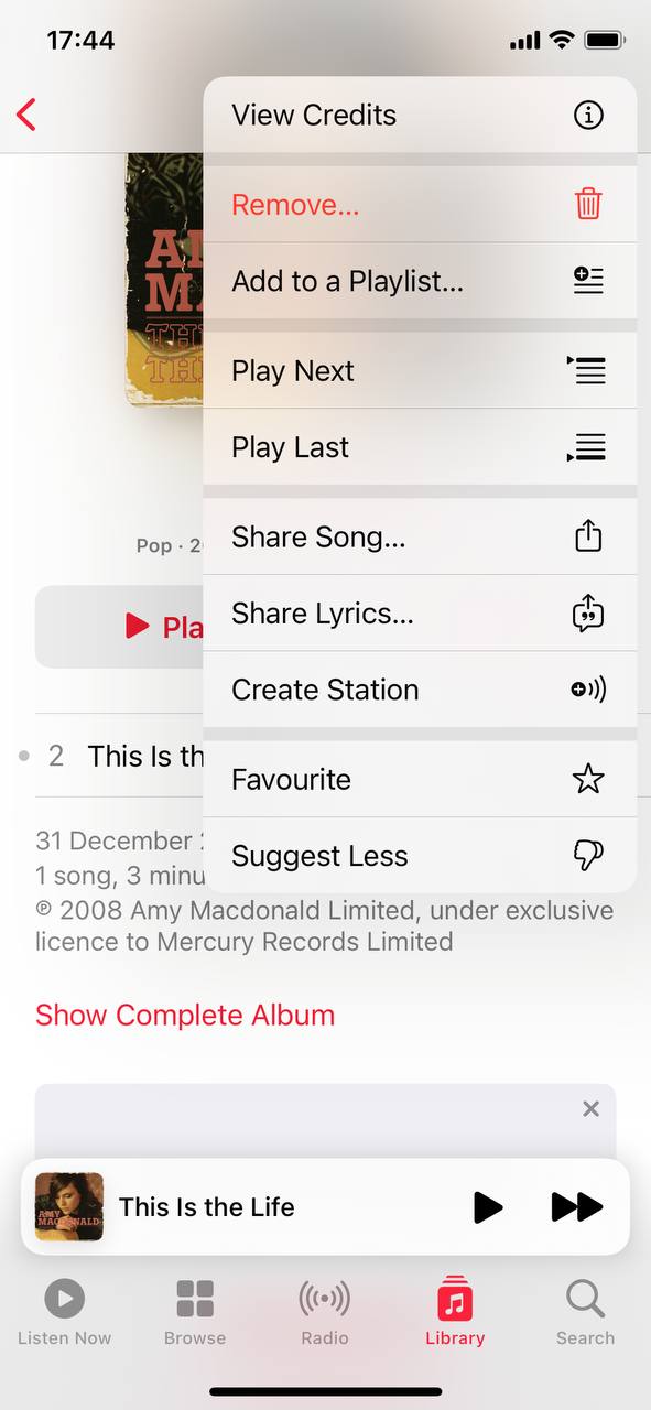 delete song from apple music