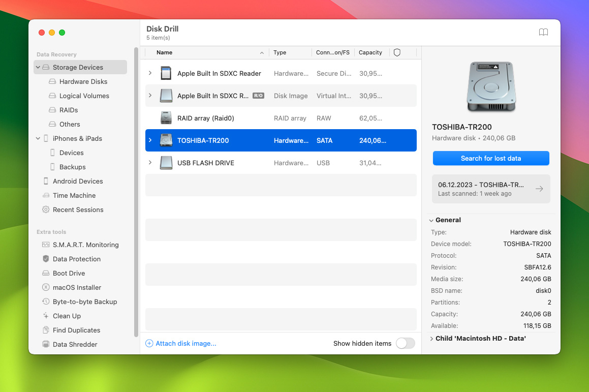 select your Mac's hard drive