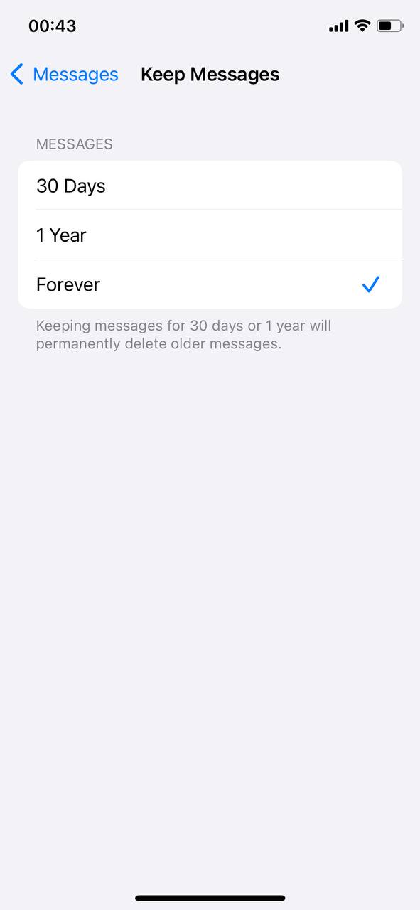 keep messages settings