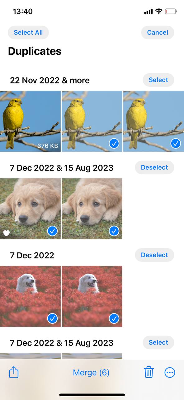 select duplicate photos to delete