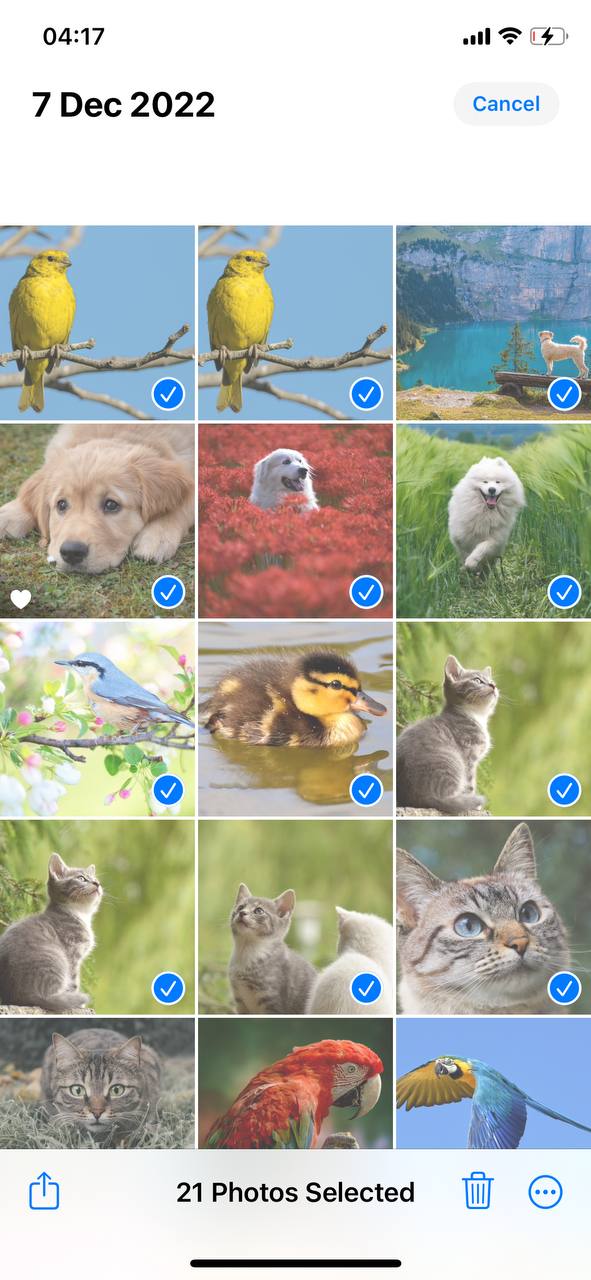 Drag your finger across photos to select multiple images quickly