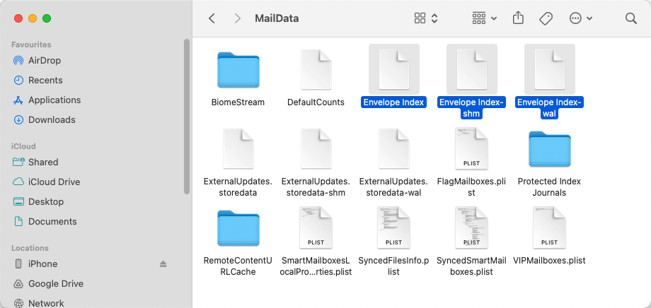 find mail cache files
