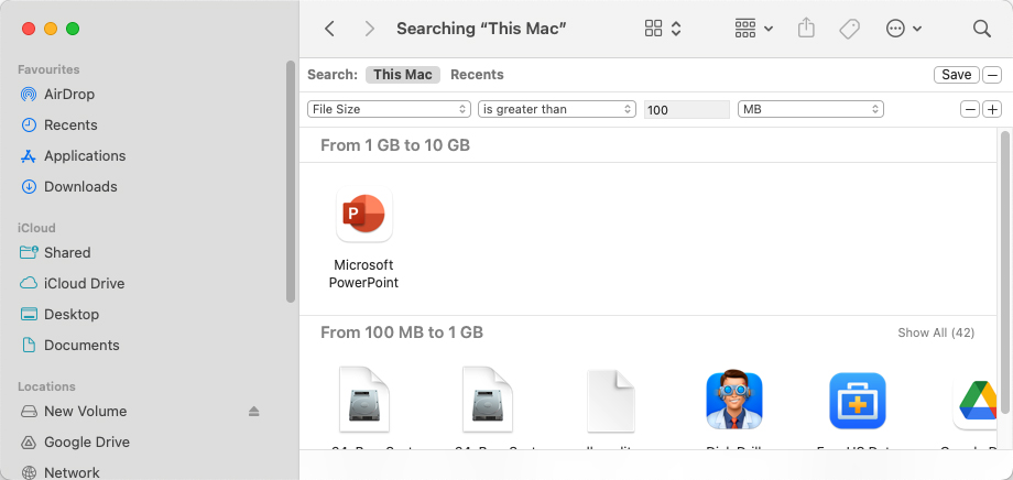 search by file size