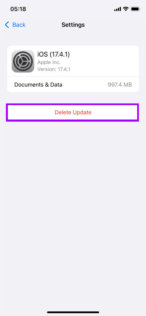 delete iOS update files