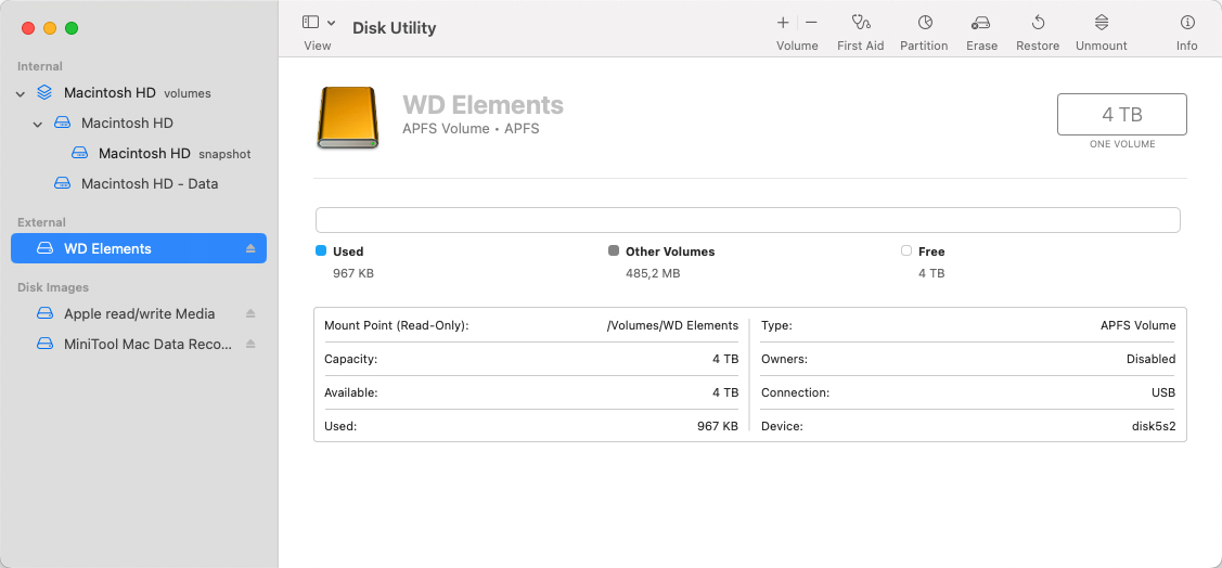 select external HDD in disk utility