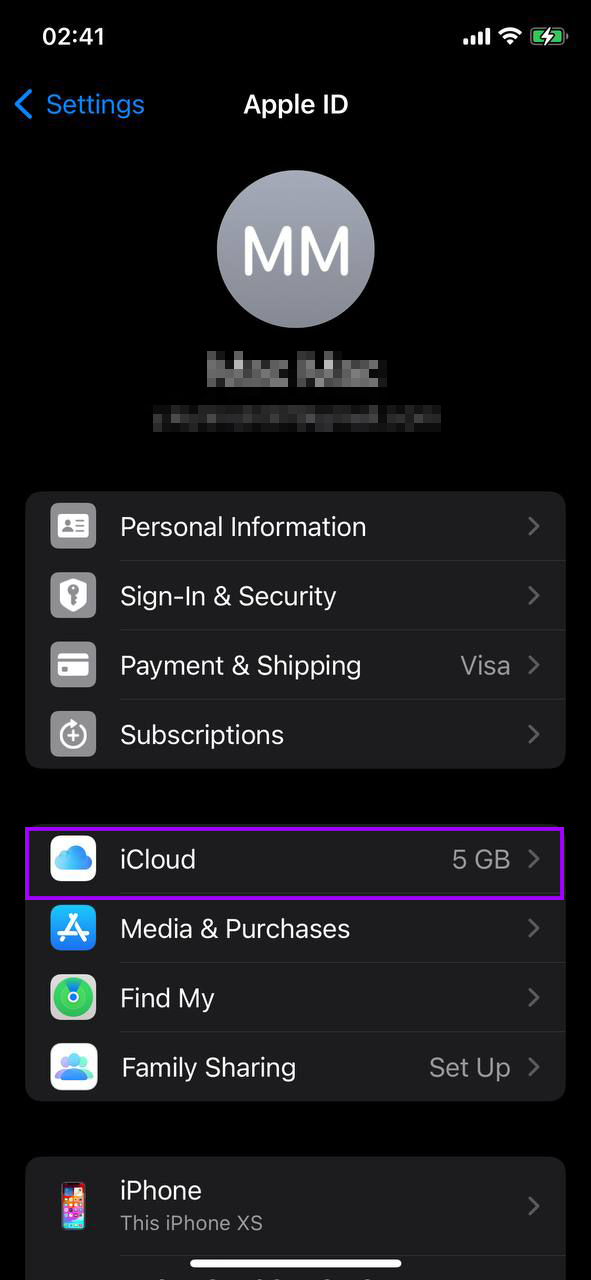 go to icloud settings