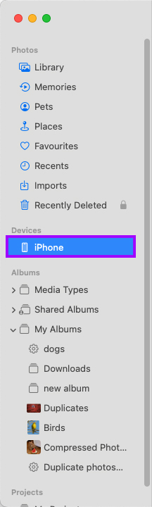select iPhone in sidebar