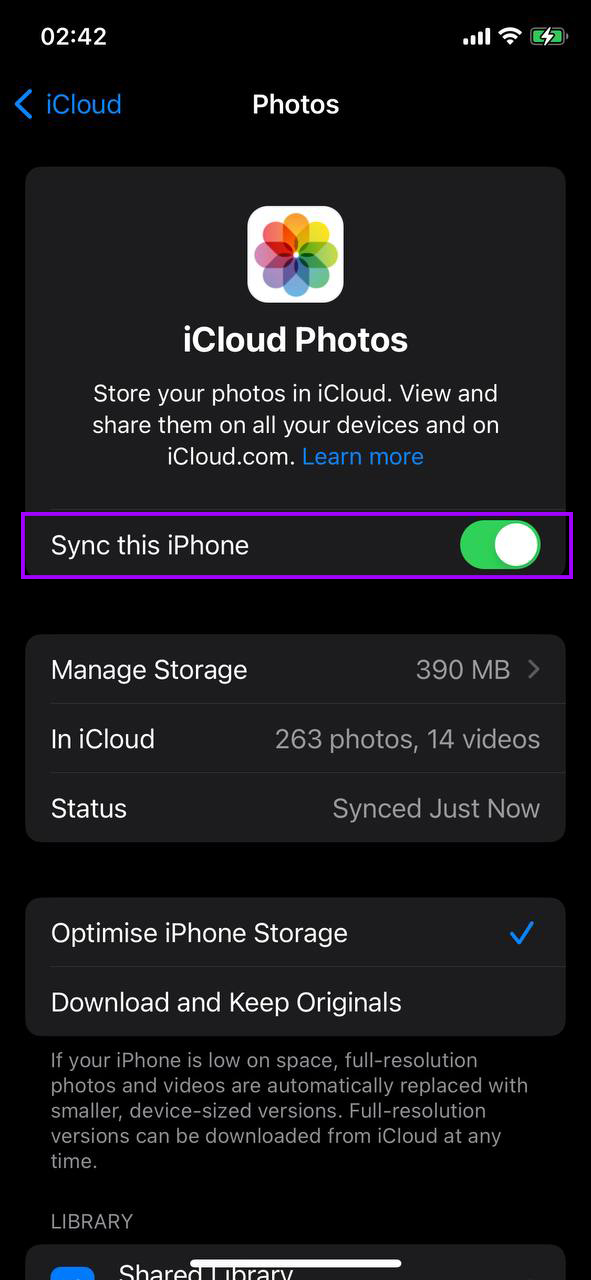 Disable automatic iCloud sync for photos