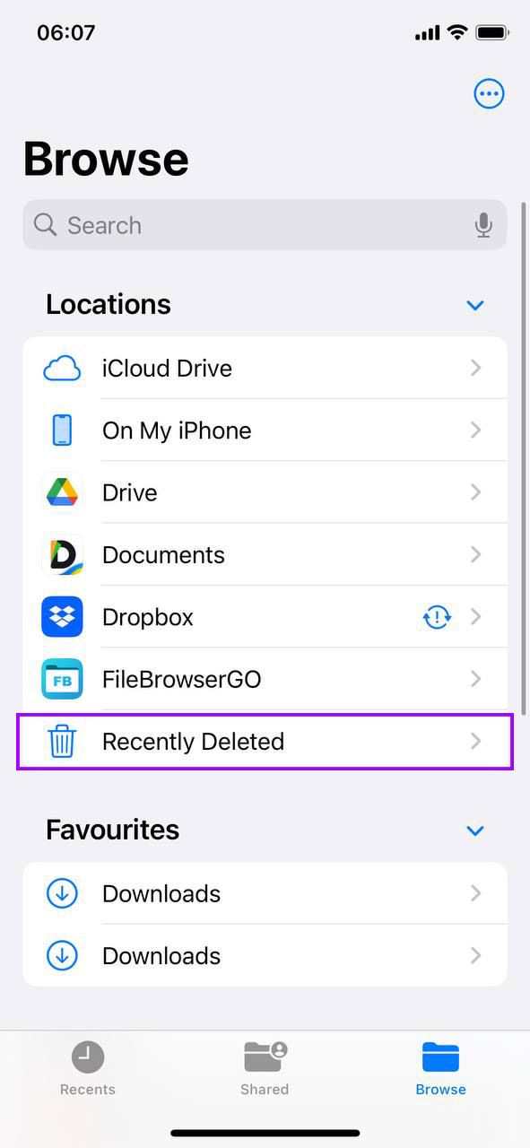 go to recently deleted files
