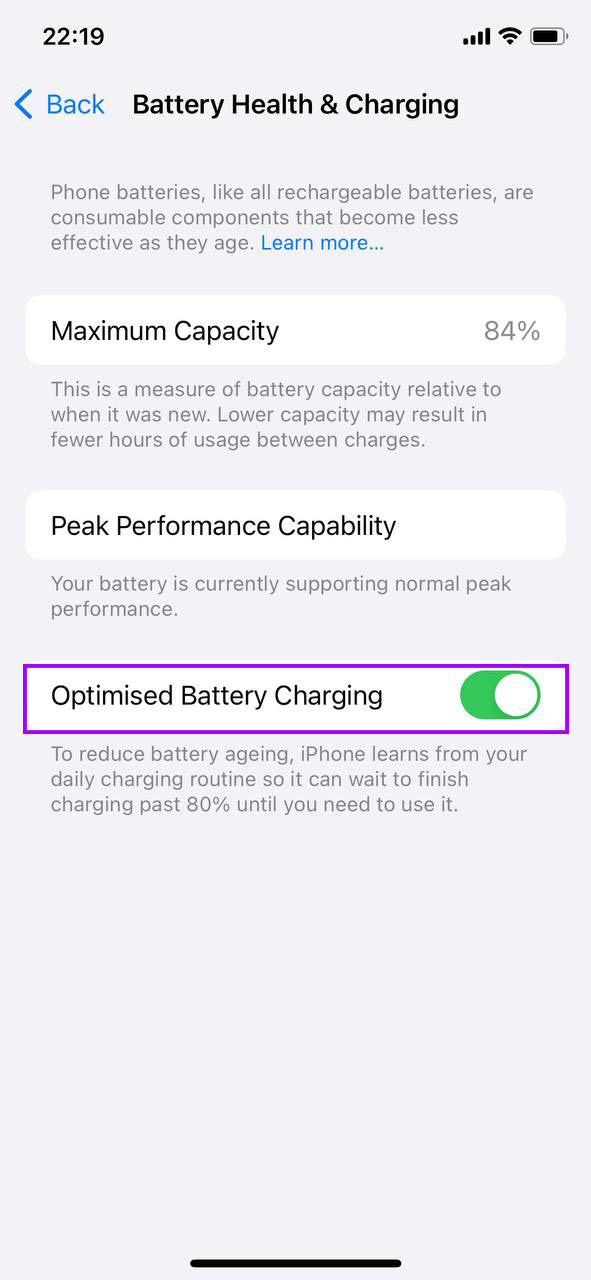 Turn on 'Optimized Battery Charging'
