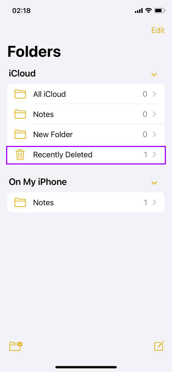 recently deleted notes