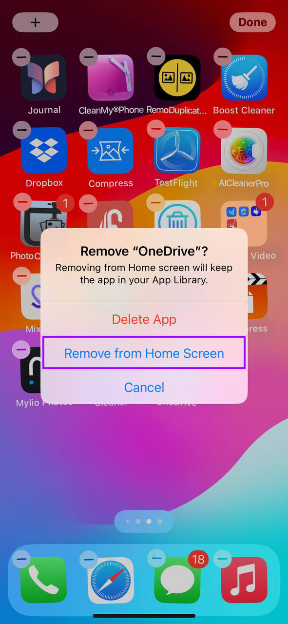 remove app from home screen