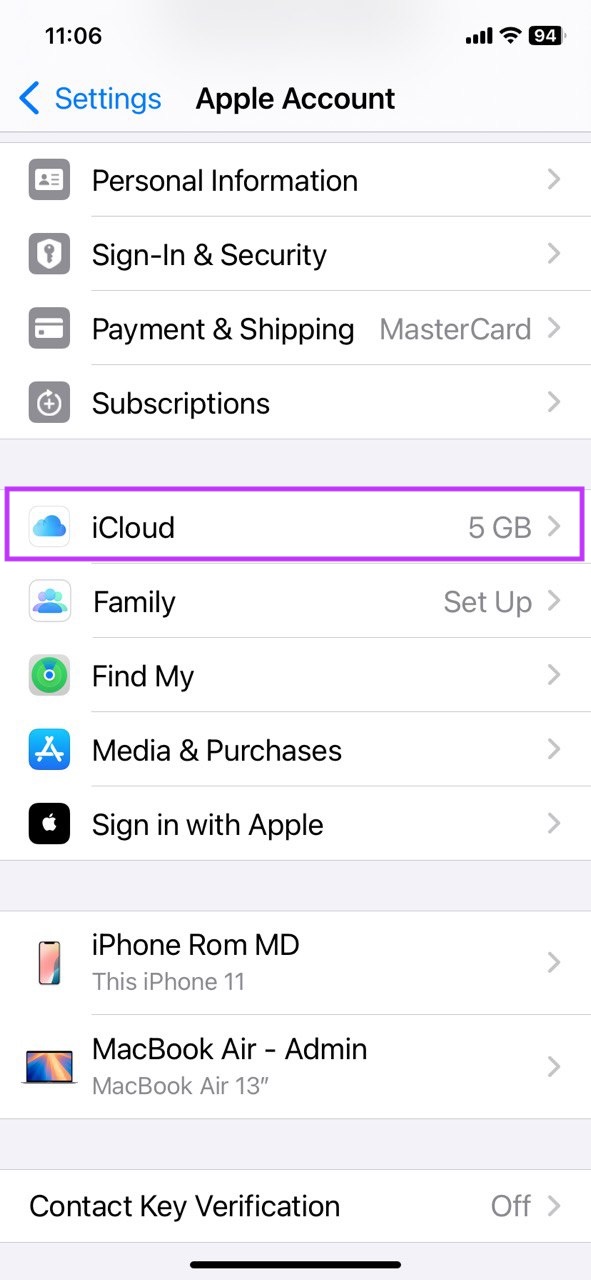 Go to iCloud