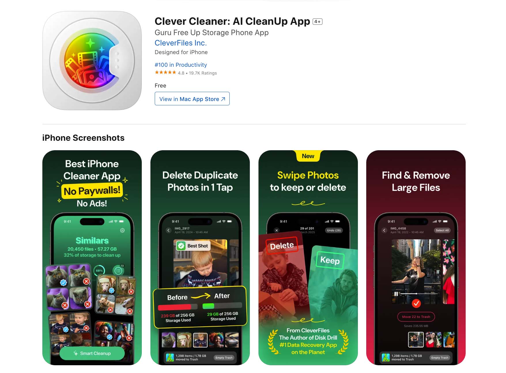 Clever Cleaner on App Store screen