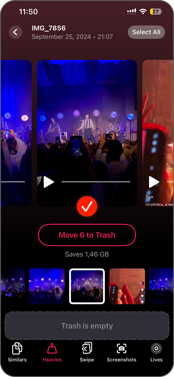 Move selected large videos to Trash