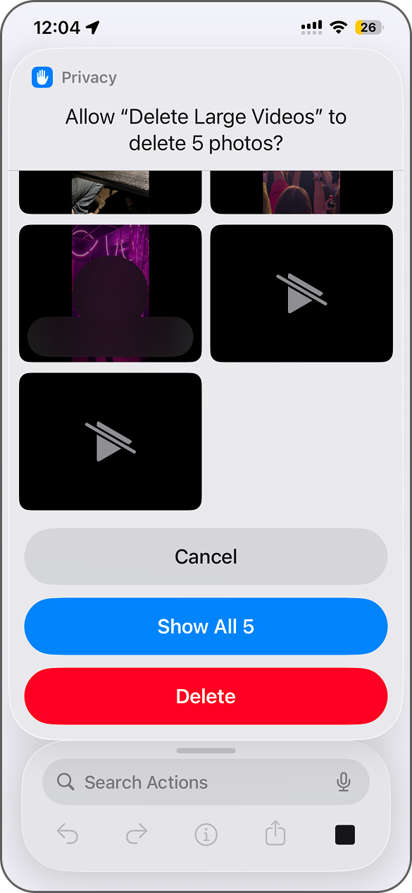 Run shortcut and preview matching videos