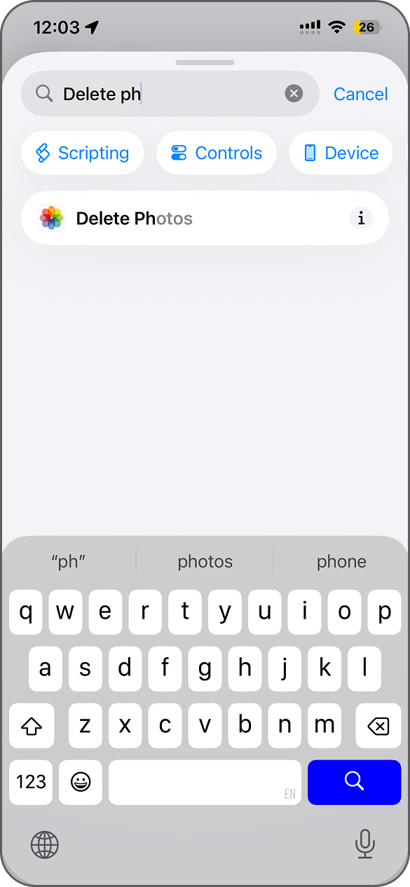 Add Delete Photos action in Shortcuts