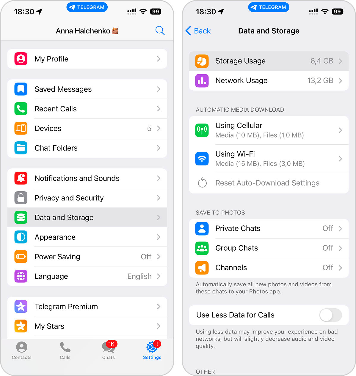 Open Telegram settings