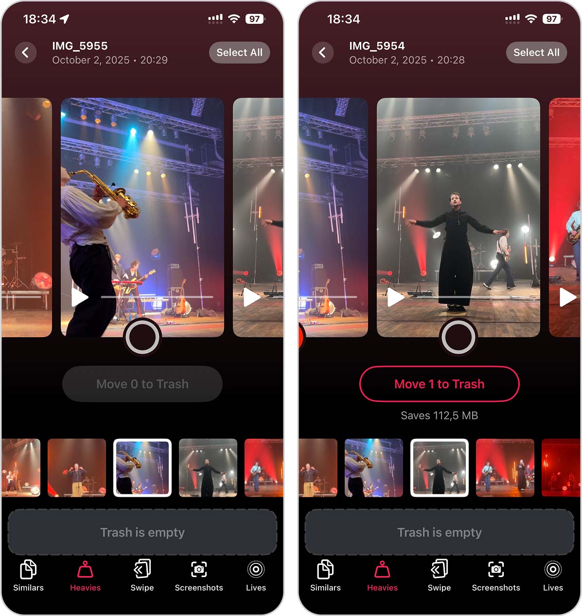 Select large videos for deletion
