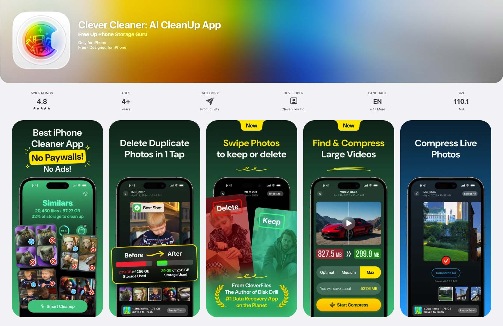 Clever Cleaner app page in the App Store