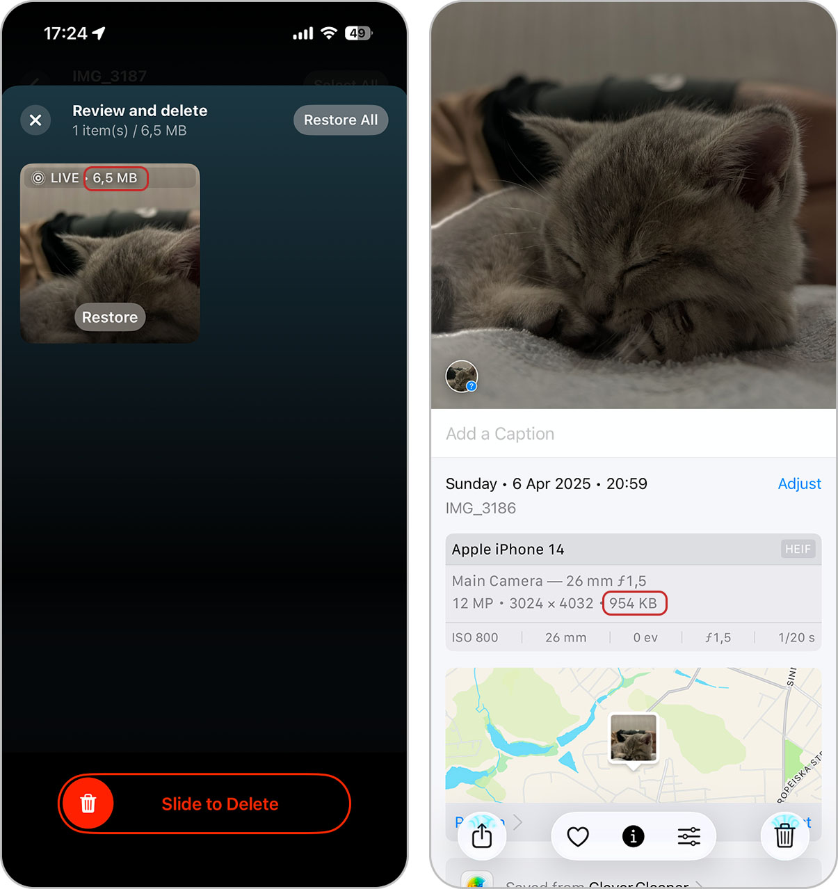 Converted still image after removing Live Photo data