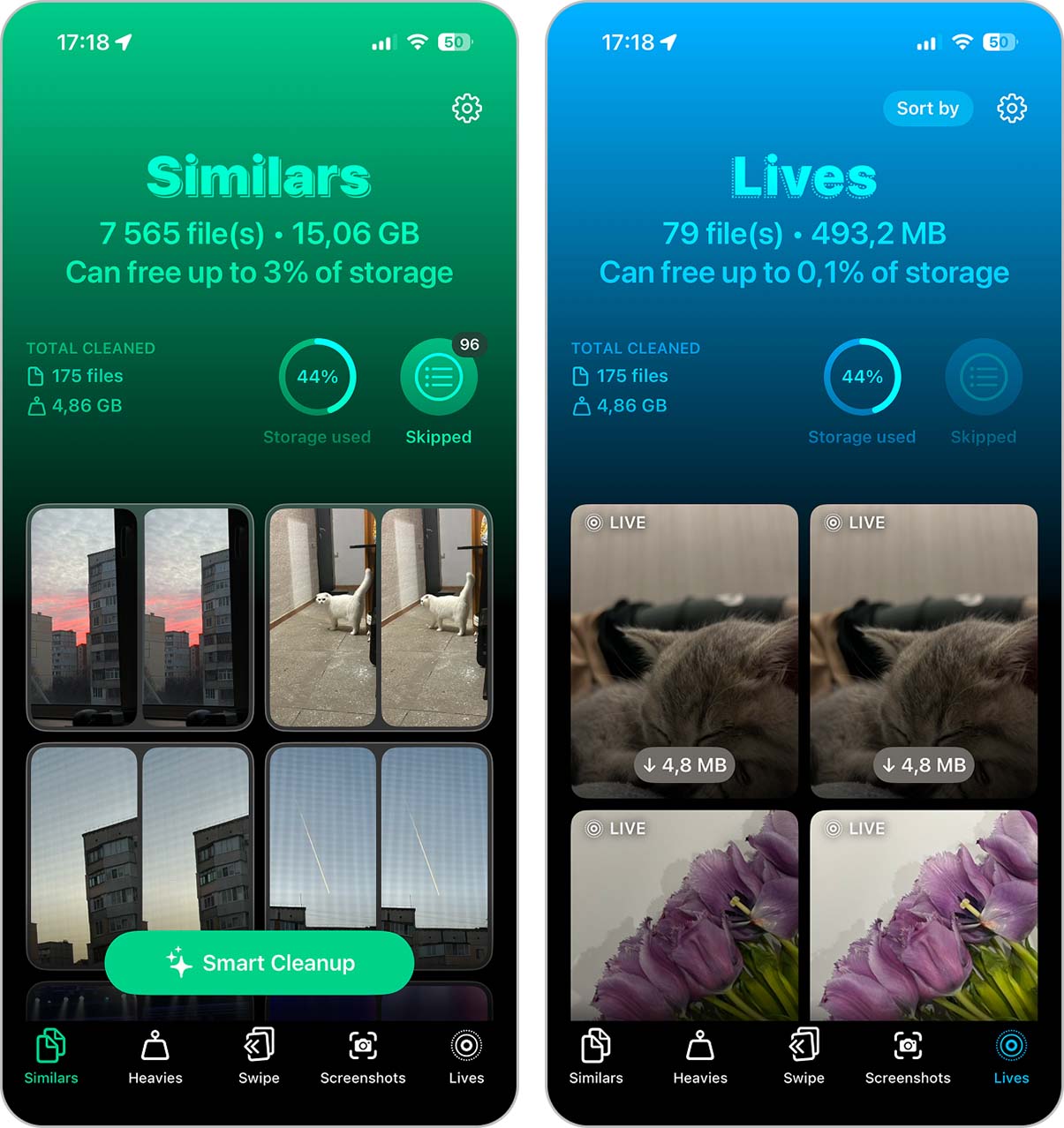 Lives section in Clever Cleaner showing Live Photos