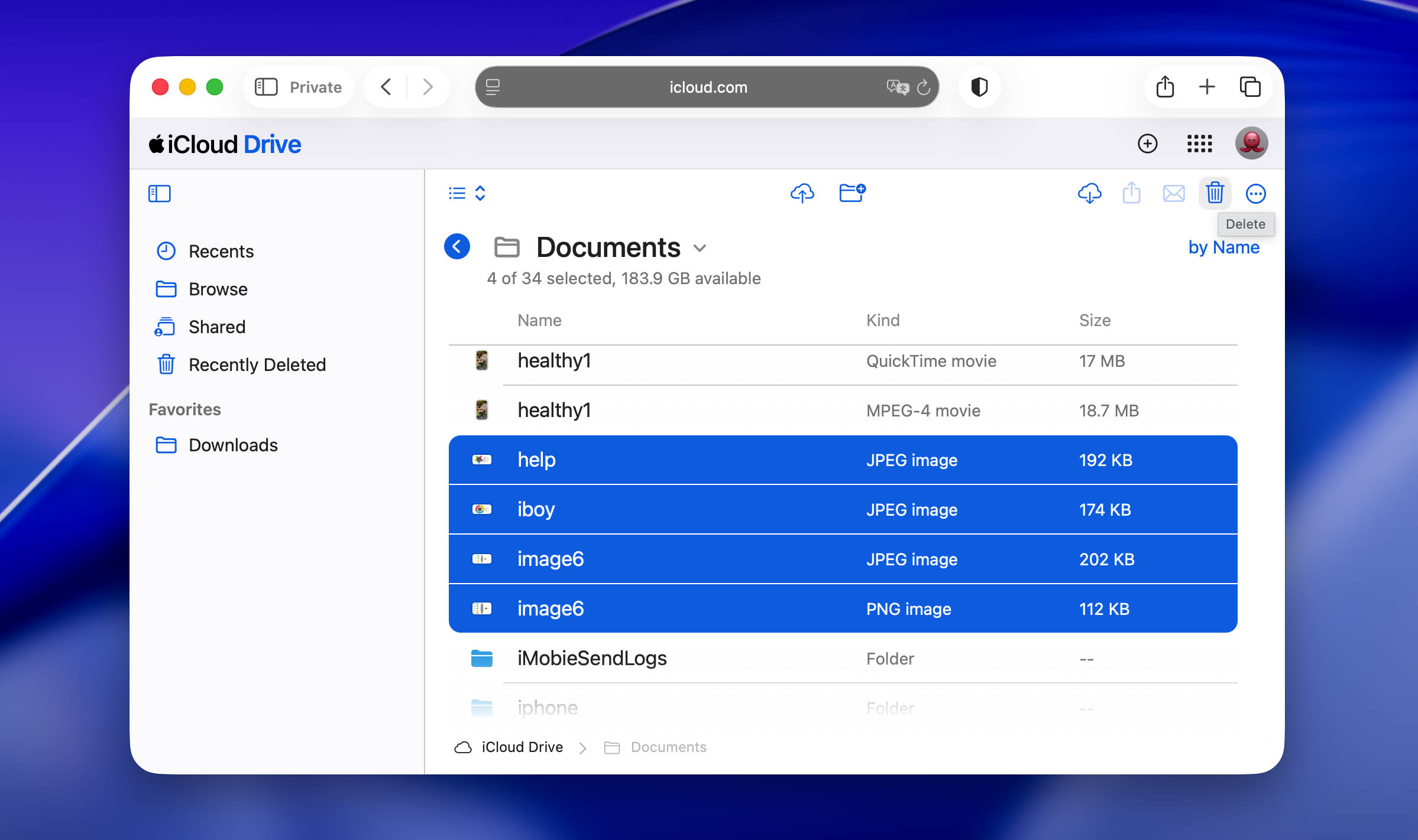 Deleting multiple files in iCloud Drive on iCloud.com