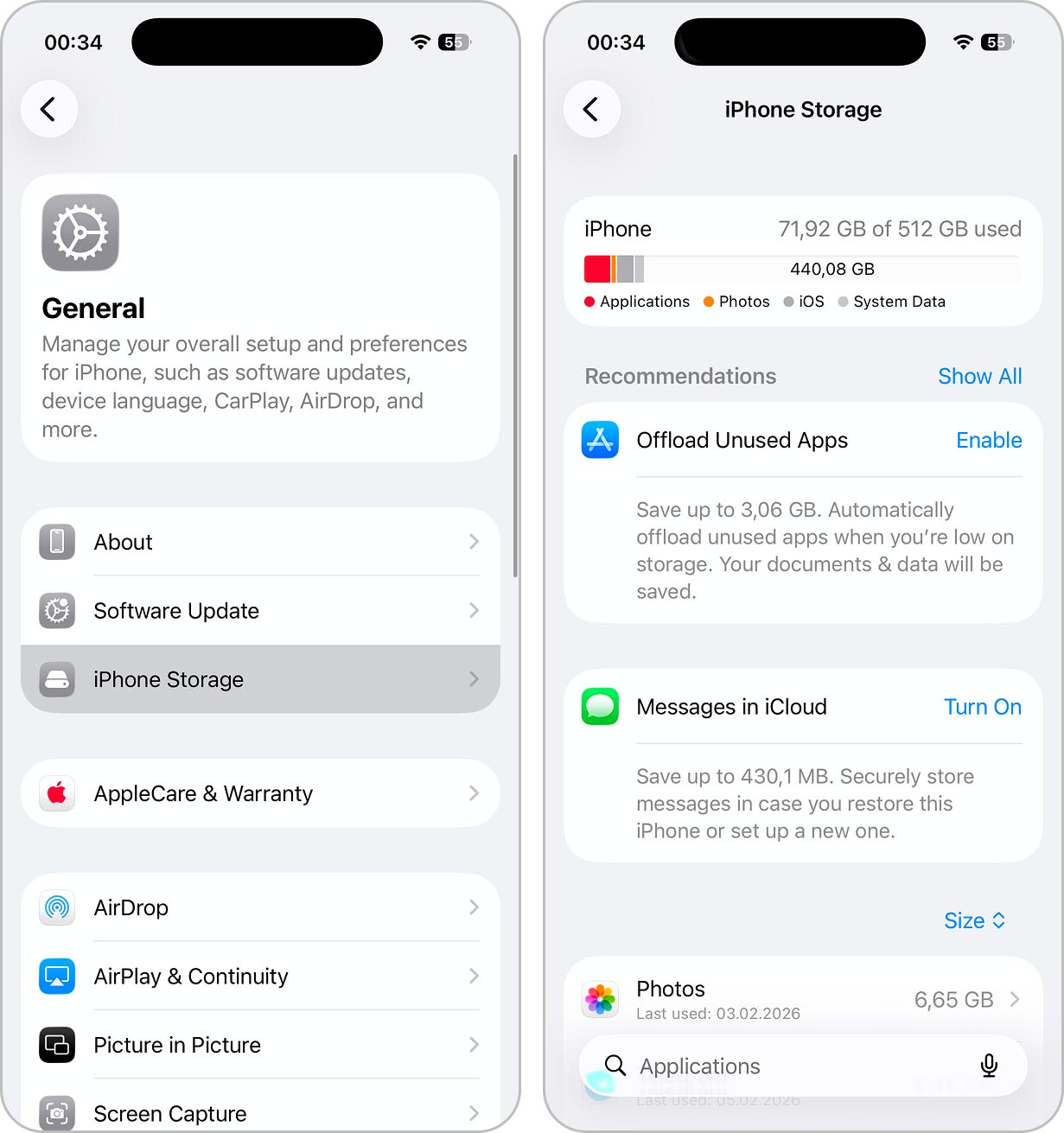 check iphone storage