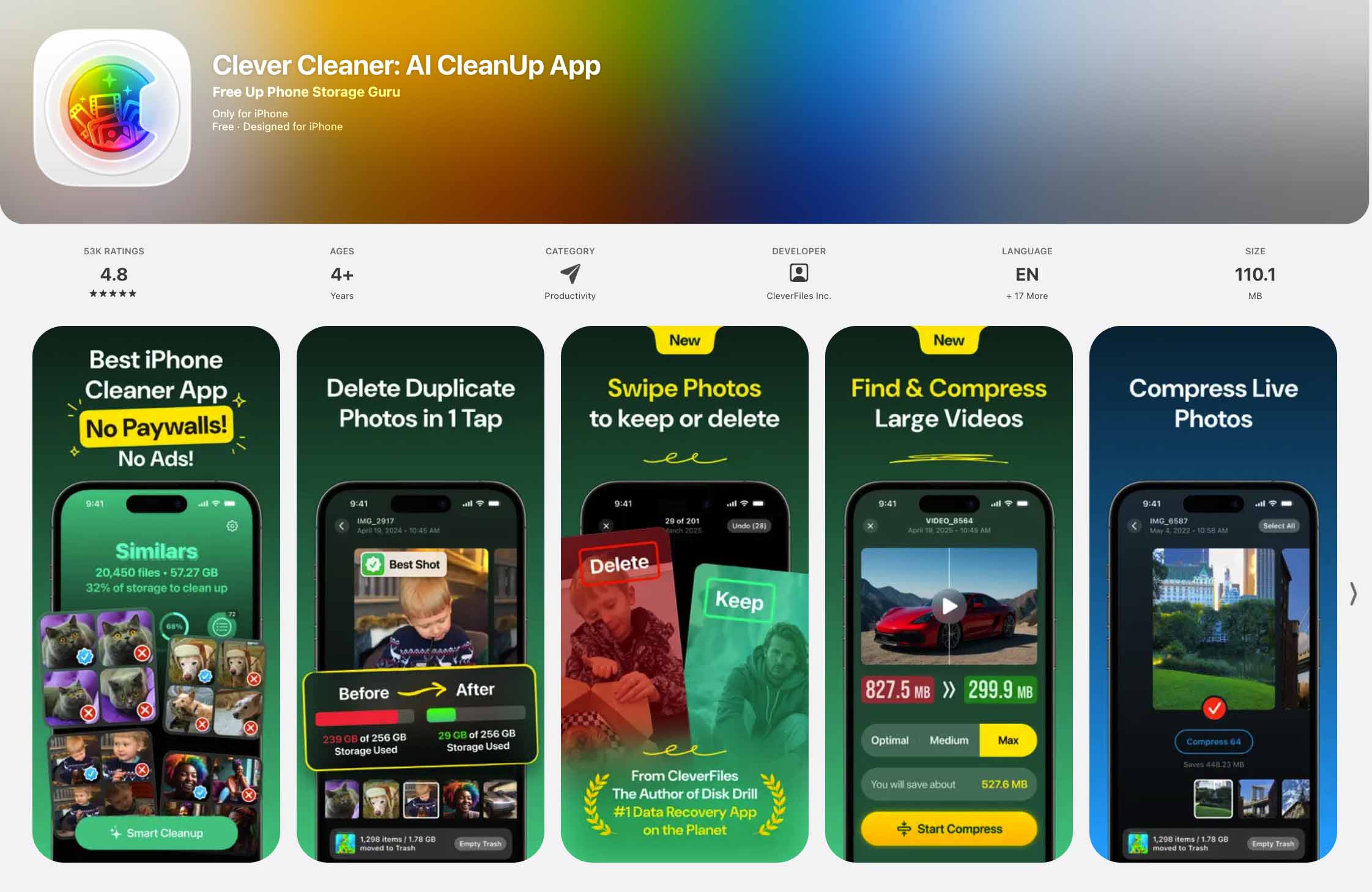 Clever Cleaner app page on the App Store