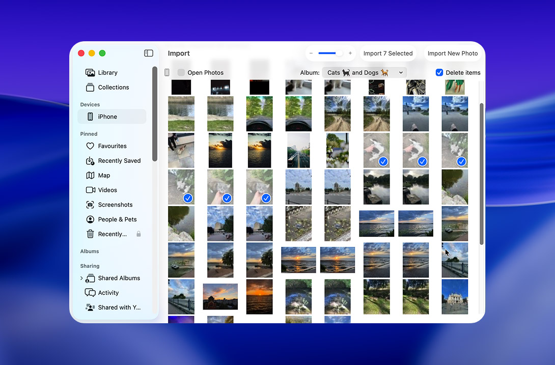 Enabling Delete items after import in Photos on Mac