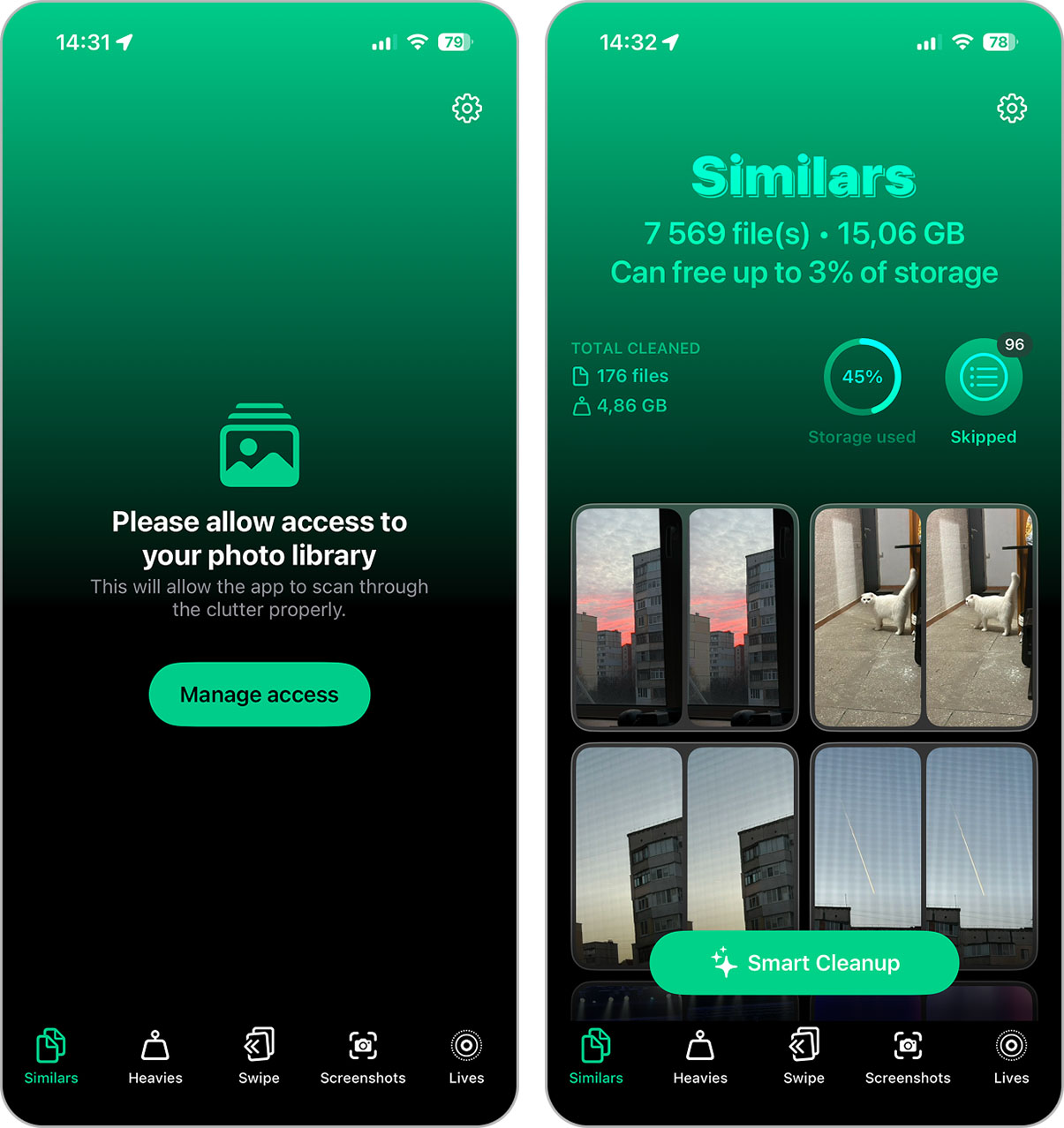 Opening Clever Cleaner Similars for bulk photo deletion