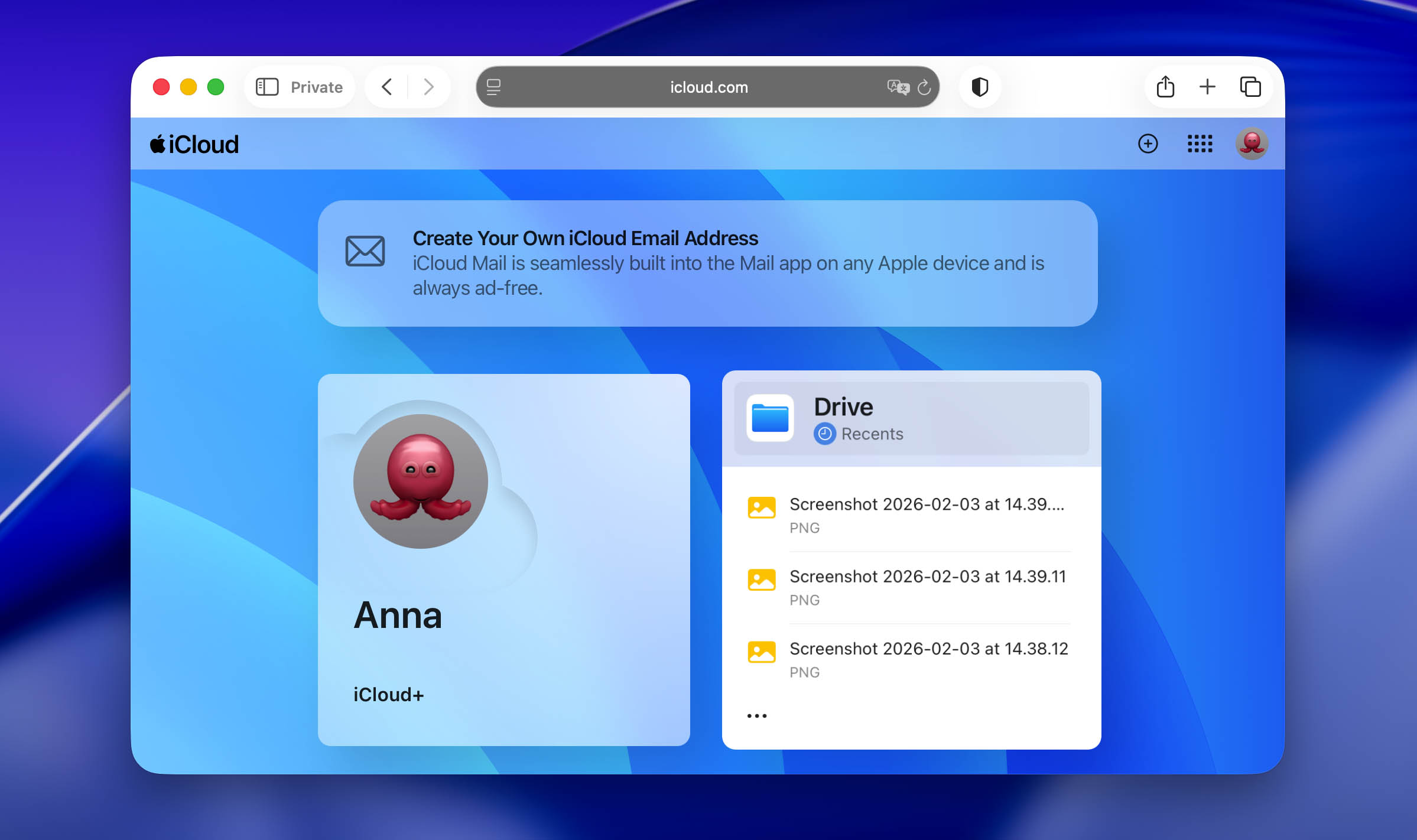 Opening iCloud Drive on iCloud.com in a browser