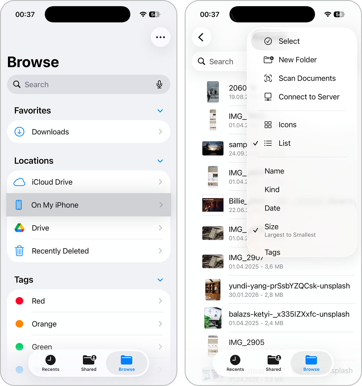 select files in files app