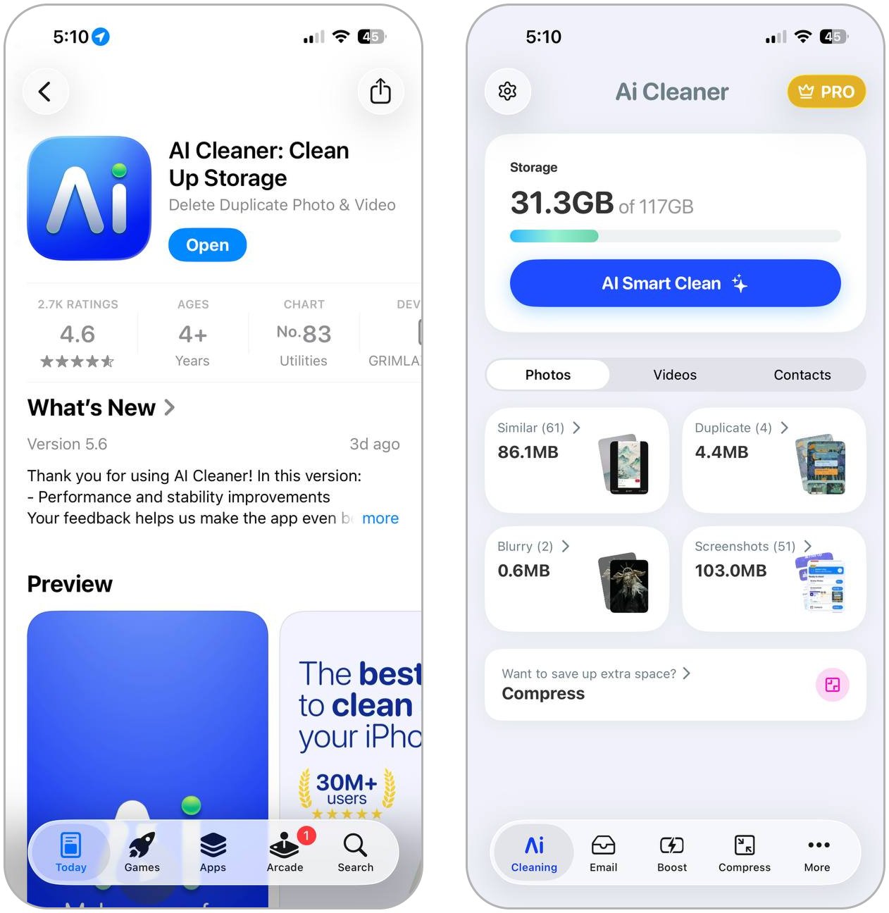 Opening AI Cleaner on iPhone.