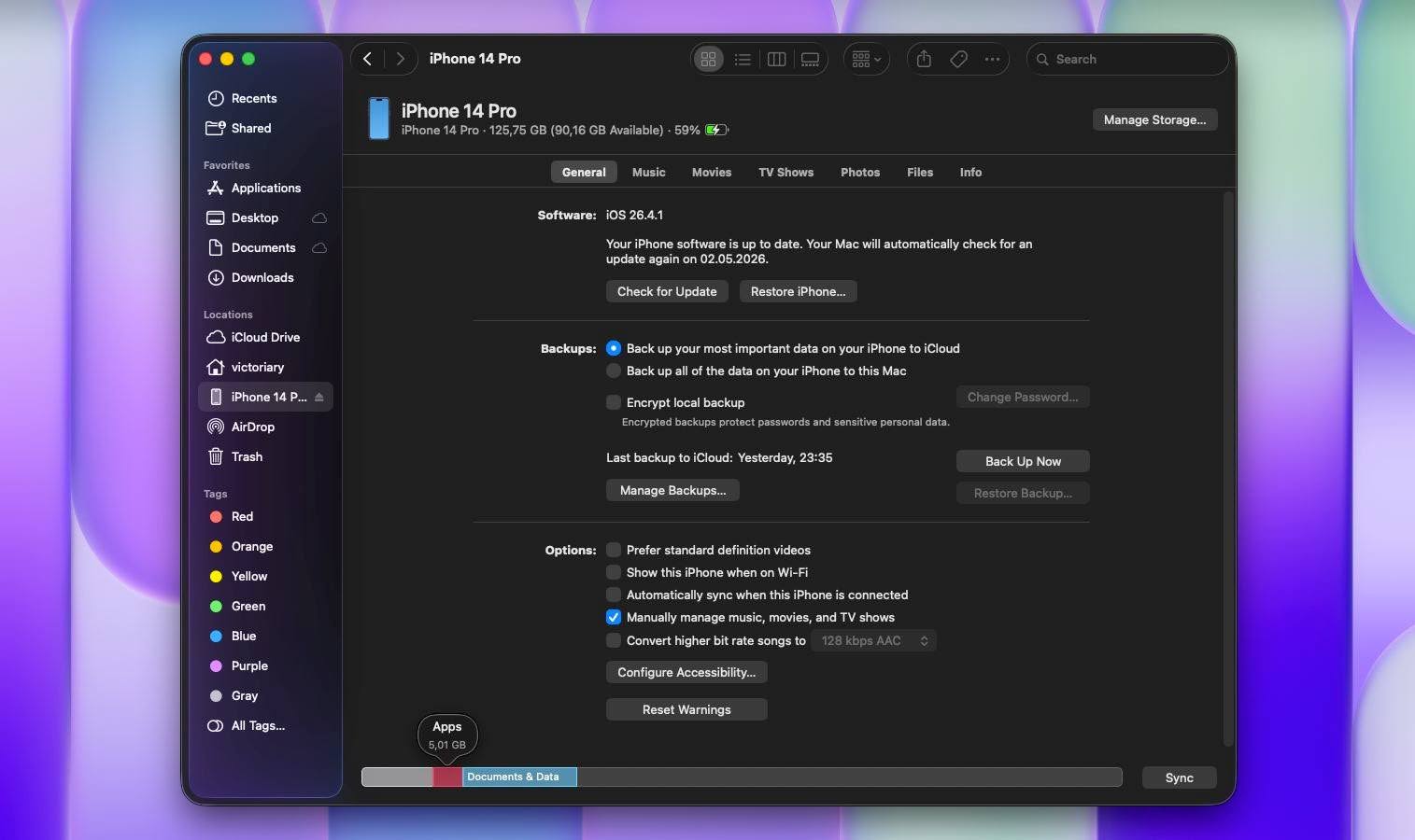 Check iPhone storage on Mac