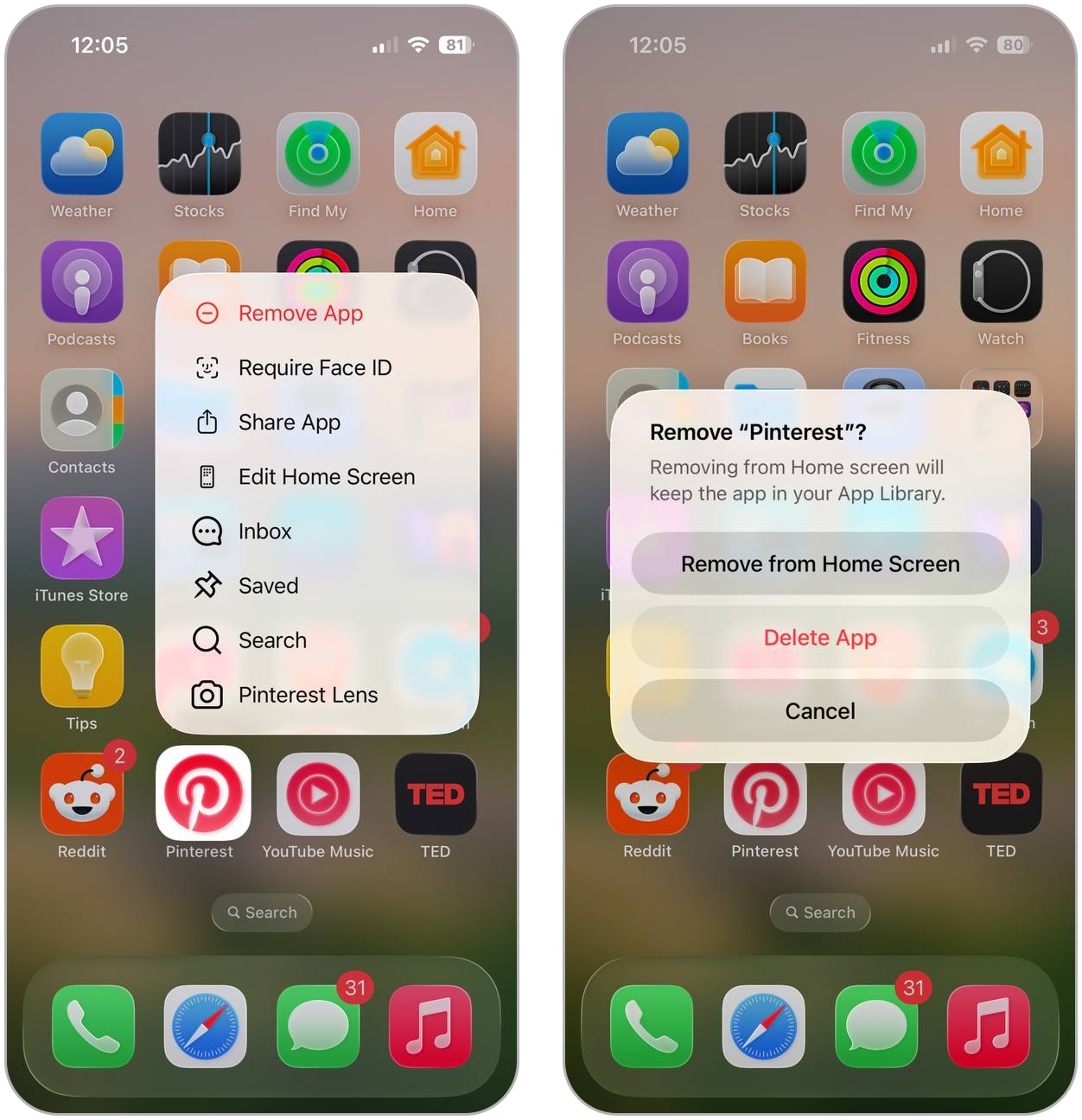 Delete an app from the Home Screen.