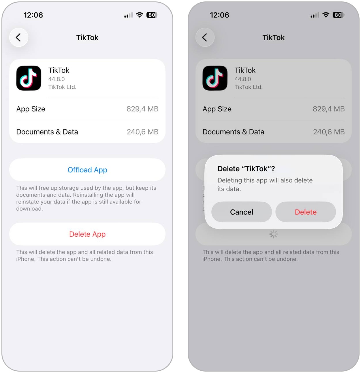 Delete an app in iPhone Storage settings.