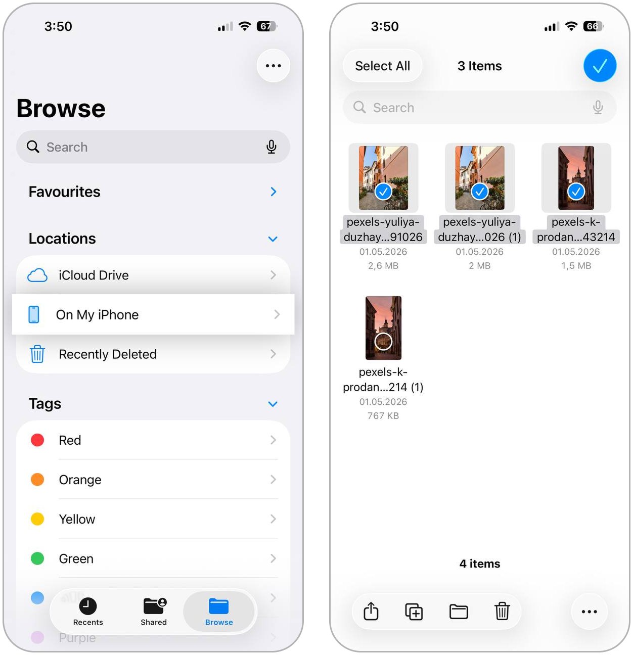 Delete files from the Files app.