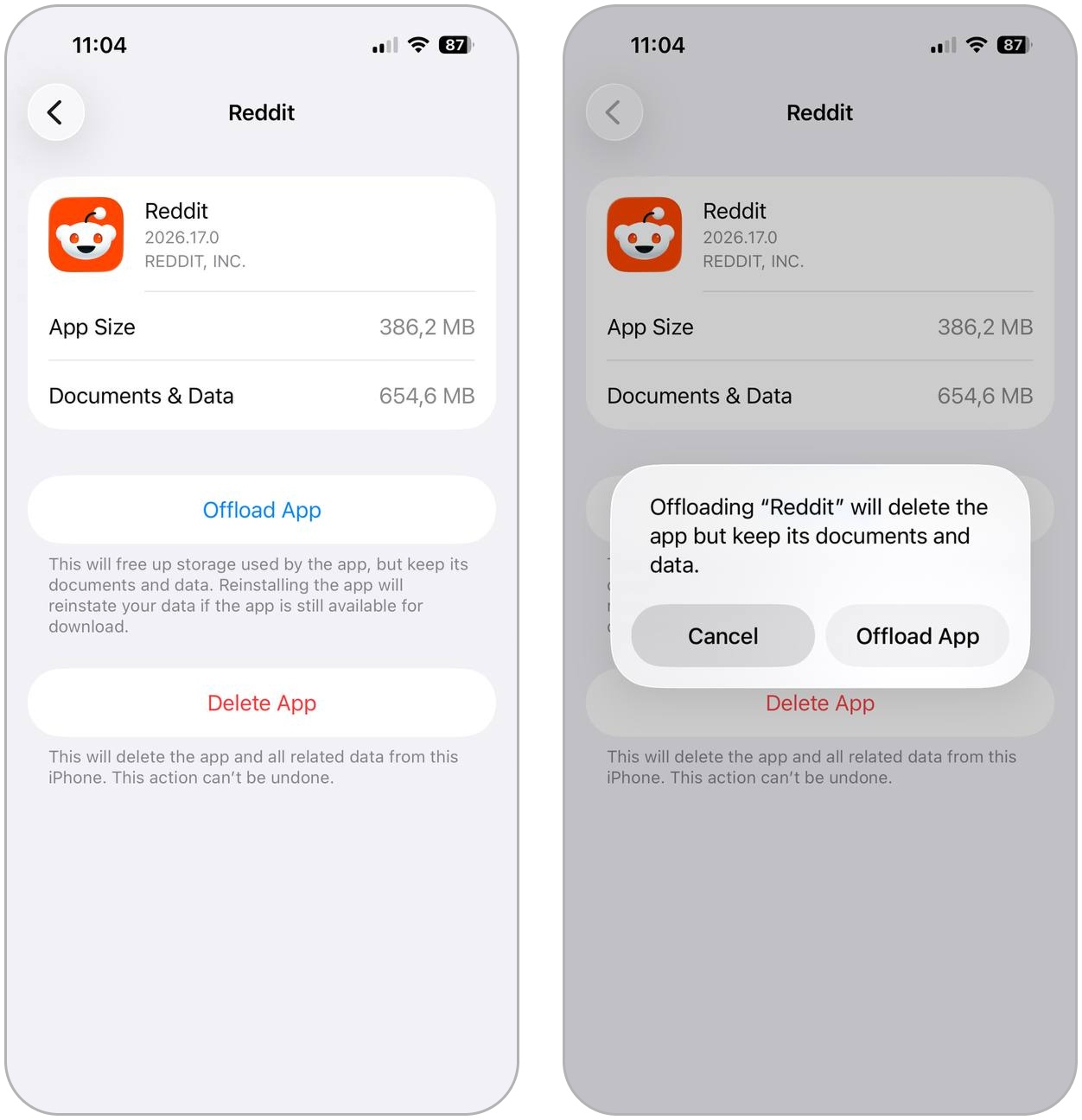 Offload an app from iPhone Storage.