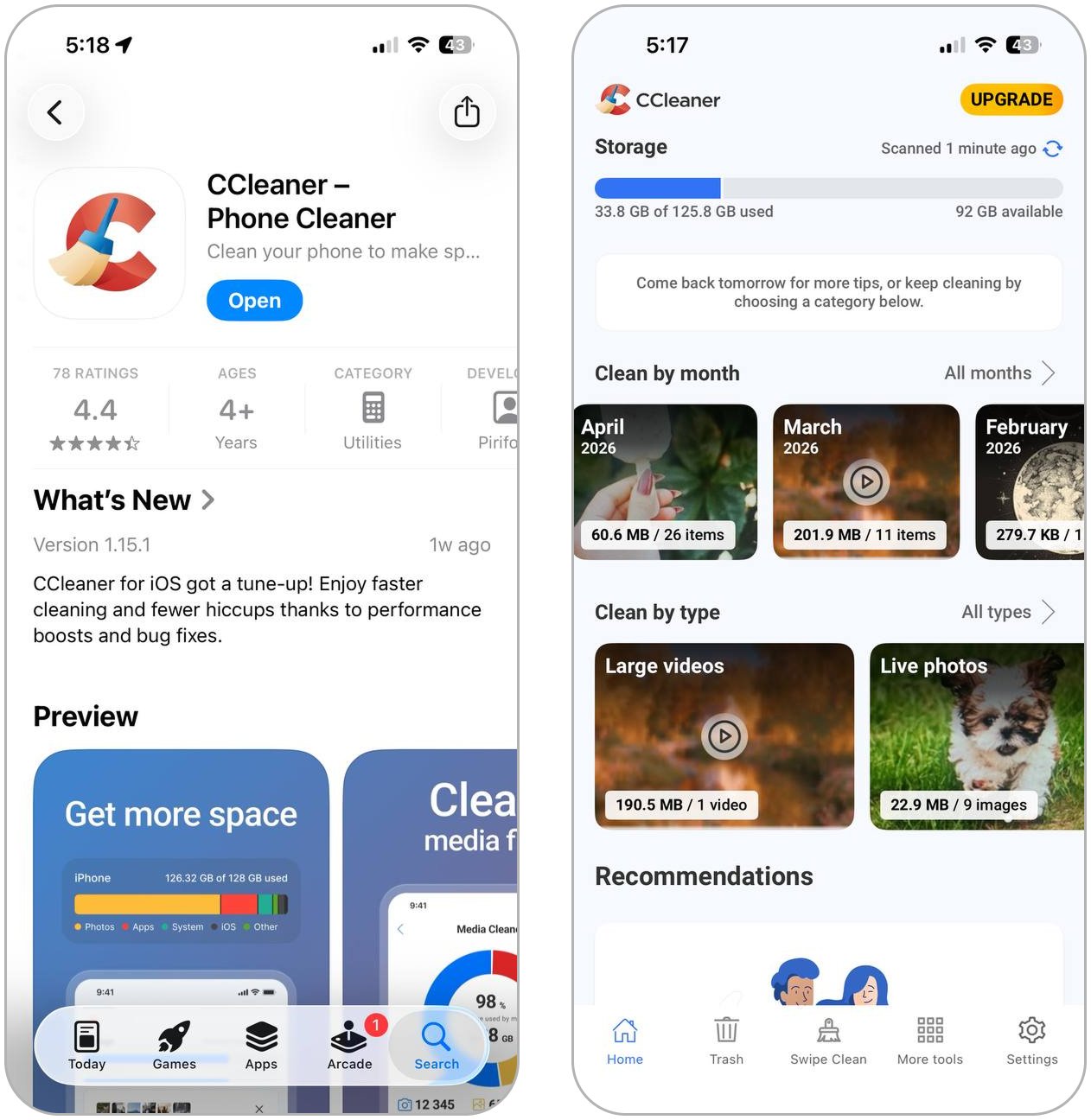 Opening CCleaner on iPhone.