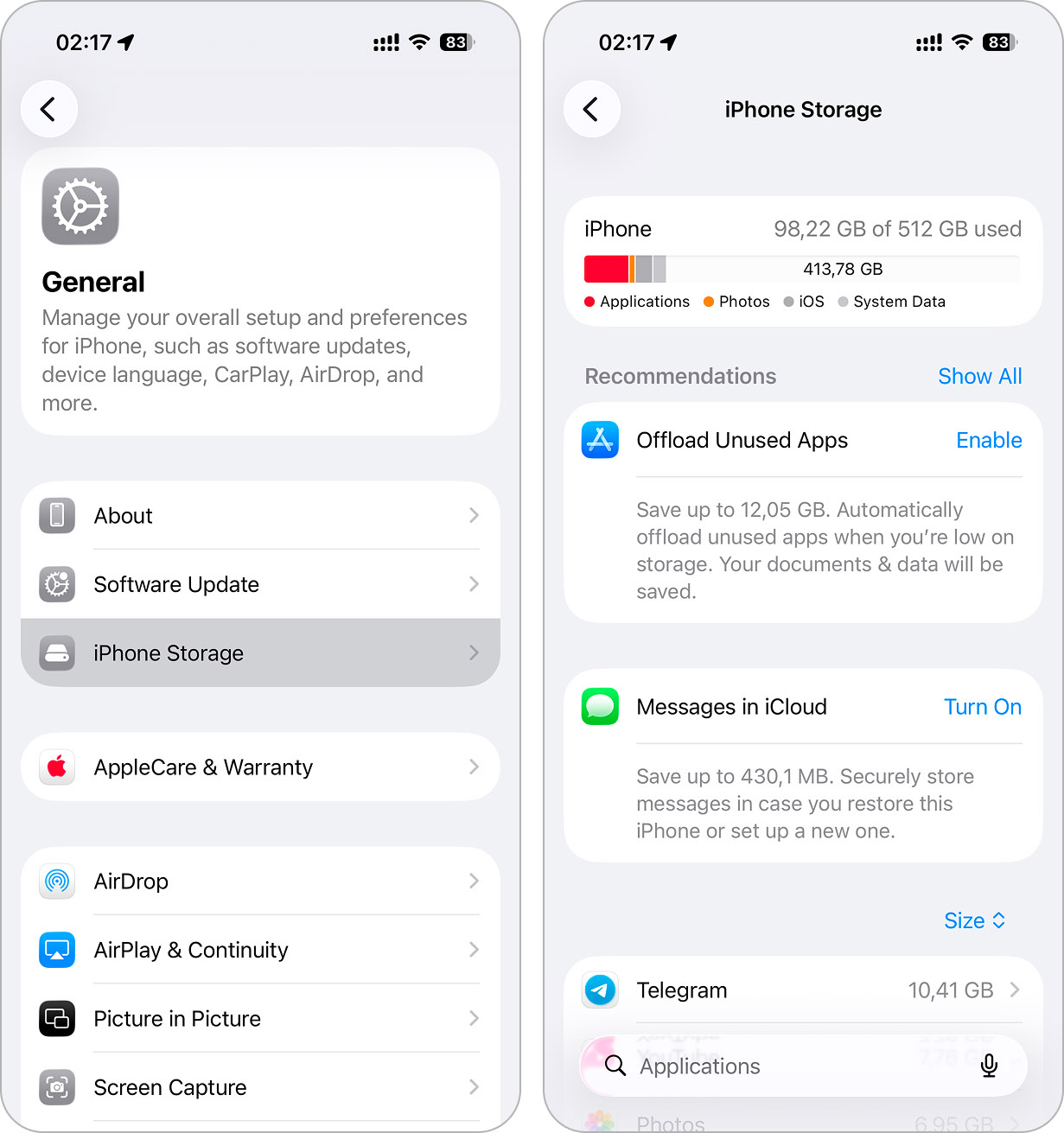 Check iPhone storage.
