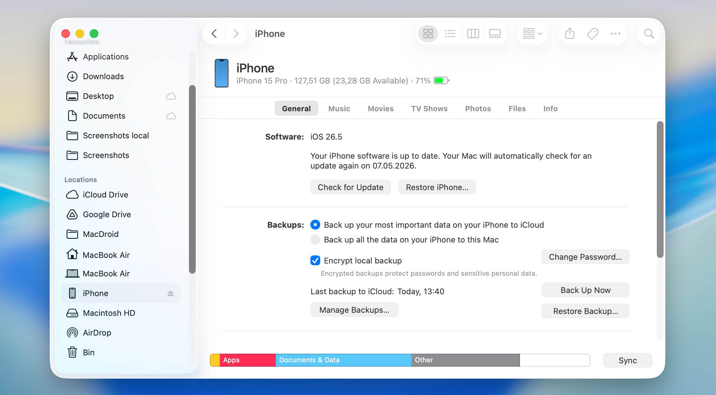 Check iPhone updates on Mac.