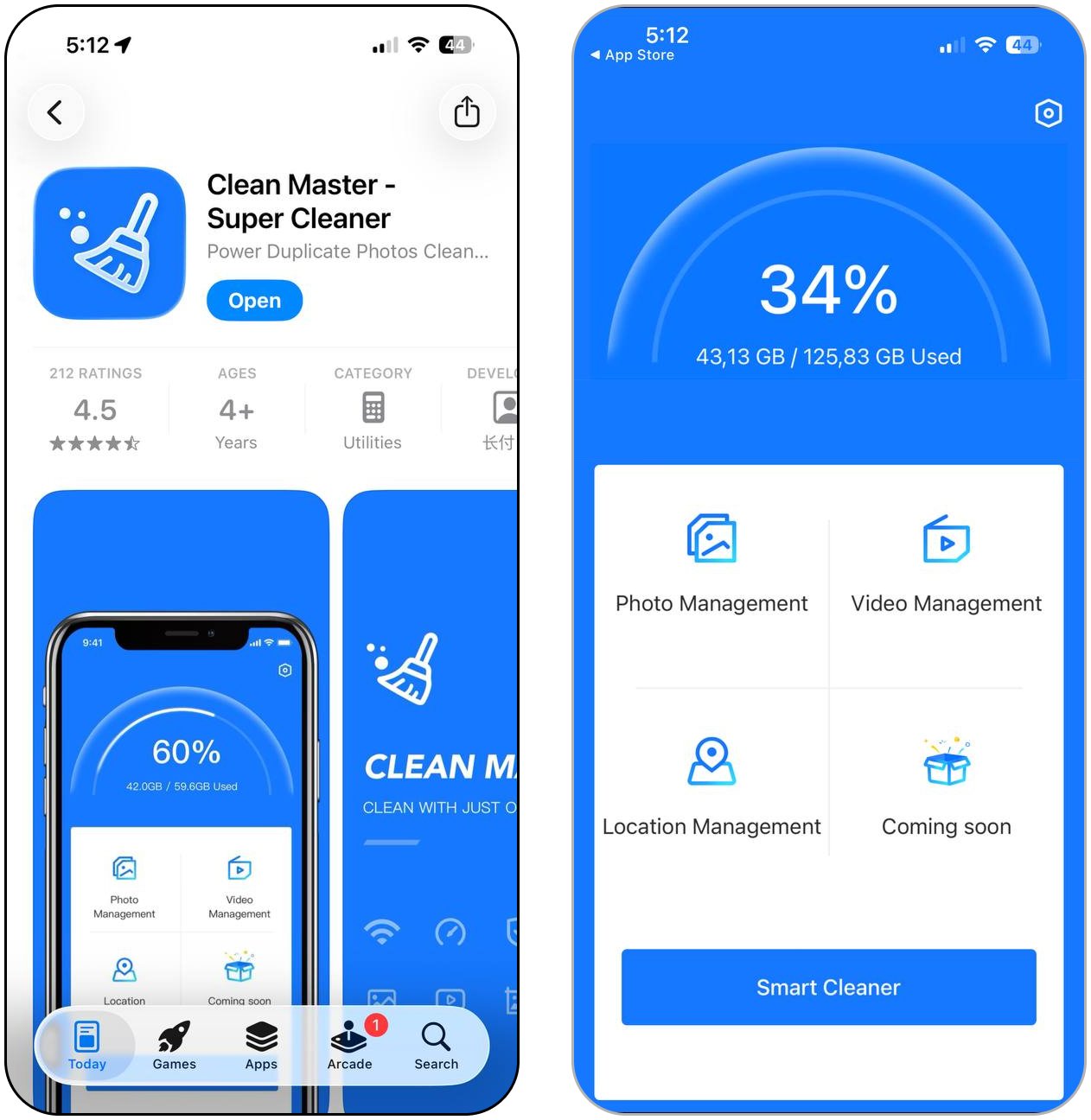 Opening Clean Master on iPhone.