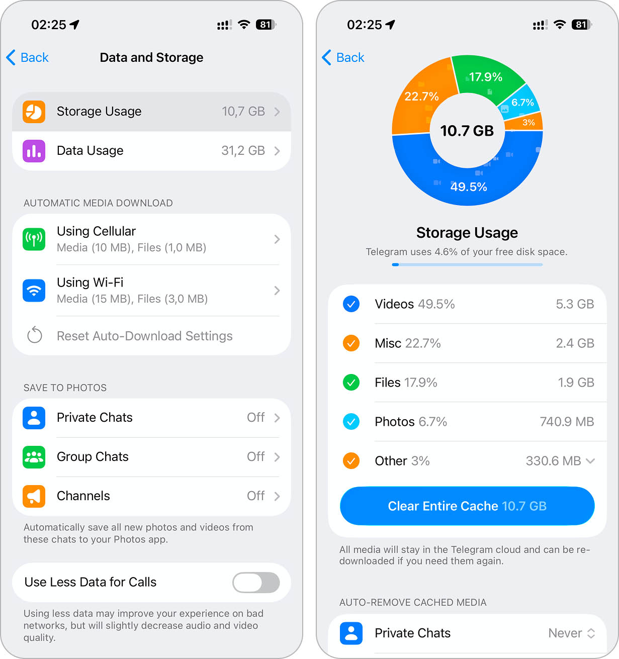 Clear Telegram cache.